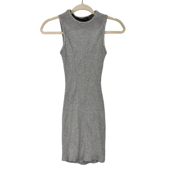 The NW Grey Ribbed Sleeveless Mini Dress Tank Bodycon Crewneck Size Small - Picture 2 of 5